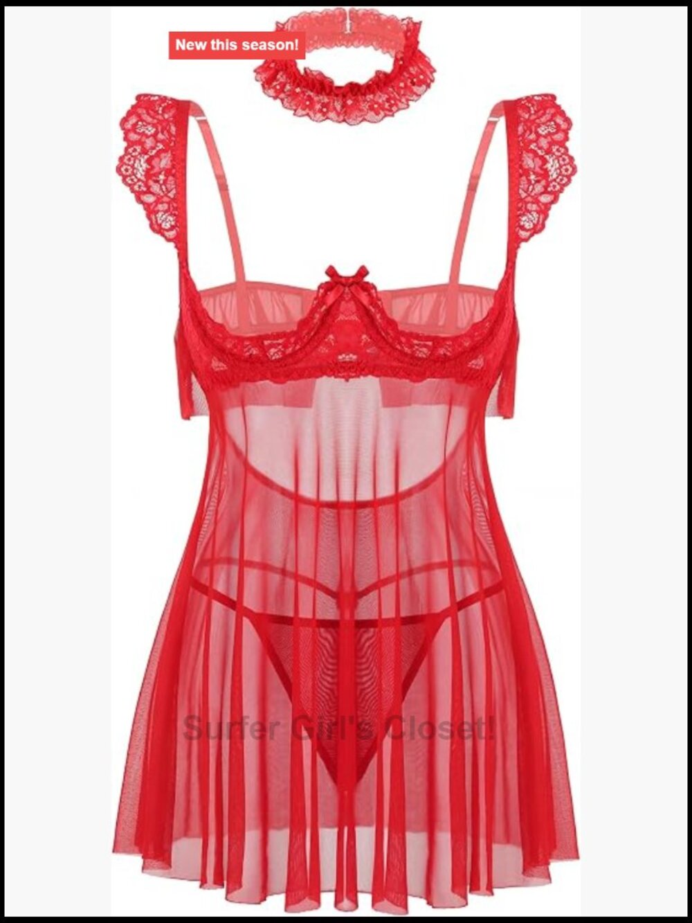 Avidlove V Neck Babydoll Sheer Lace Push Up Chemise